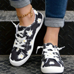 Daisy Pattern Lace Up Casual Flat Shoes Women's Footwear
