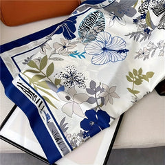 Flower Print Shawl Classic Silk Square Scarf Neckerchief for Women