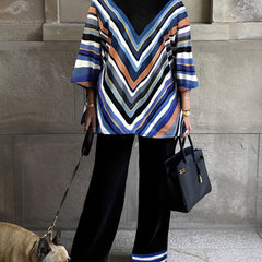 Women's Plus Chevron Print Top & Wide Leg Pants Set