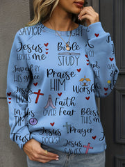 Jesus Letter Printed Sweatshirt Crew Neck Long Sleeve