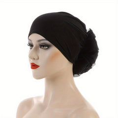 Mesh Flower Inner Cap Turban Elastic Underscarf Bonnet Women Head Wrap