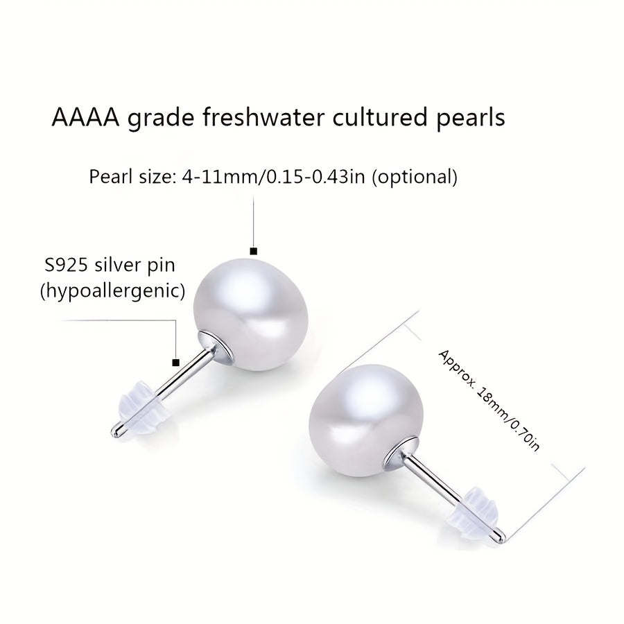 4mm 11mm Freshwater Cultured Pearls 925 Silver Ear Pin Stud Earrings