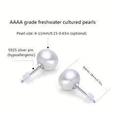 4mm 11mm Freshwater Cultured Pearls 925 Silver Ear Pin Stud Earrings