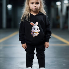 Girls Bunny 3D Print Hooded Sweatshirt Top Sweatpants Set