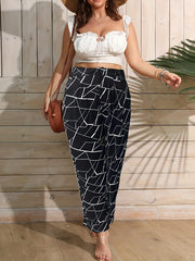 Random Print High Rise Straight Leg Suit Pants