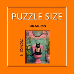 Whimsical Cat Toilet Jigsaw Puzzle DIY Art Decor