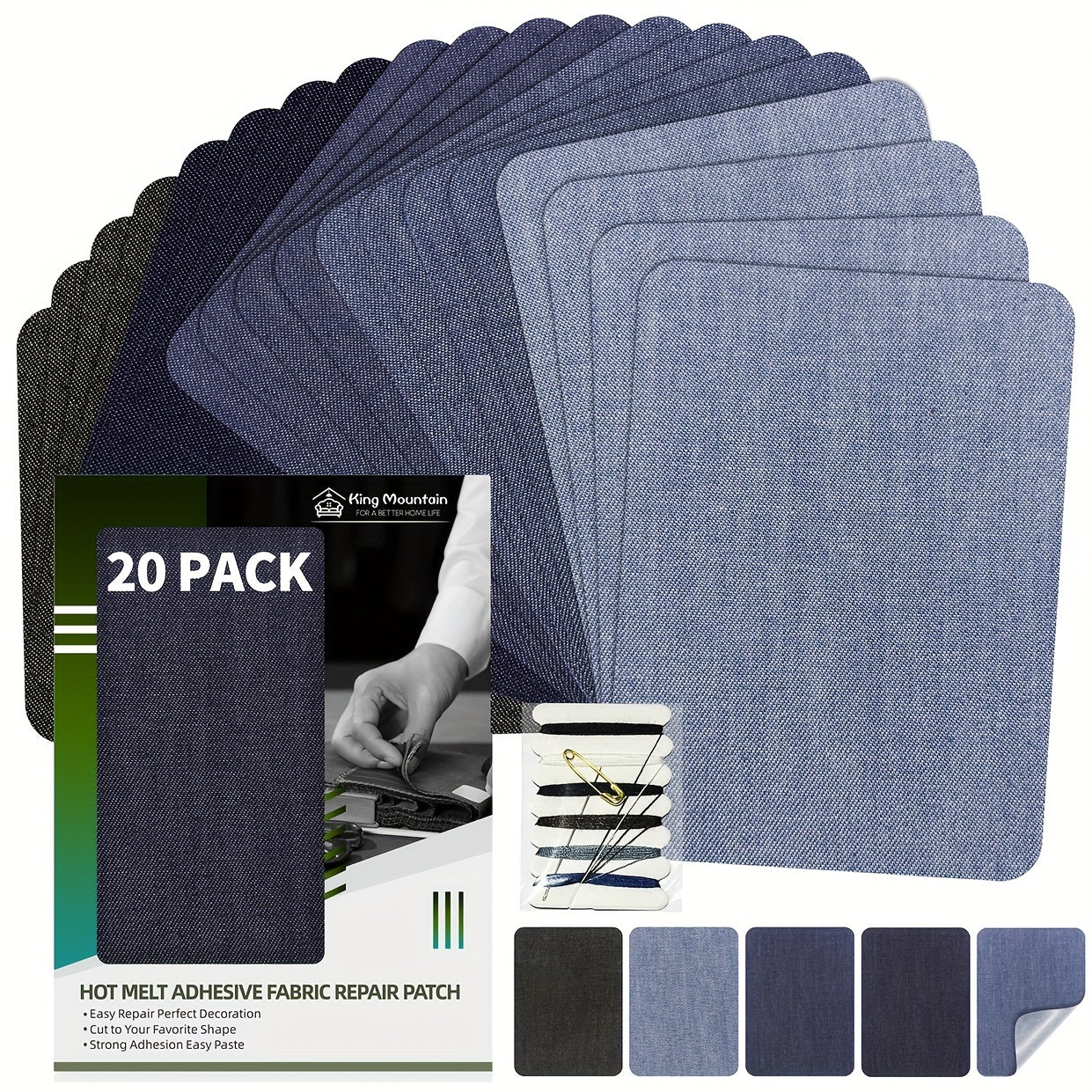 20pcs Iron on Repair Patch Denim Patches For Jeans Kit 7x10 100% Cotton
