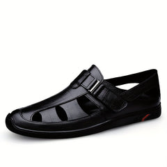 Men's Cut Out No Tie Lace Slip On Sandals With Adjustable Buckle Strap