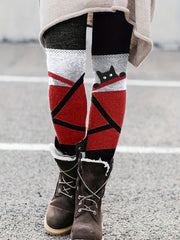 Cat & Stripe Print Skinny Leggings Casual Stretchy Leggings