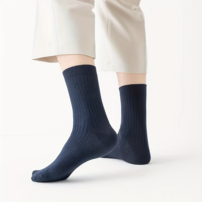 Men's Striped Crew Socks, Moisture Wicking, All Season, 5 Pairs