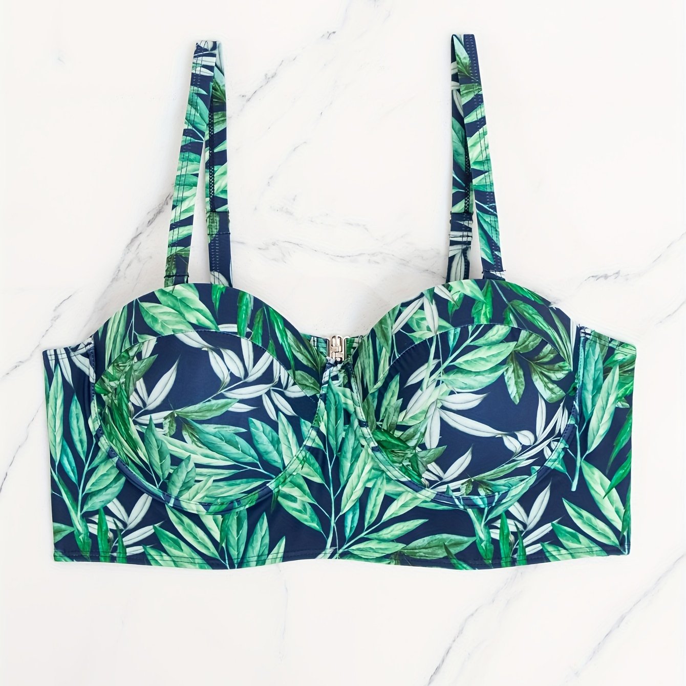 Tropical Print Bikini Top High Stretch