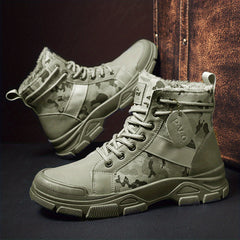 Men's Camo Fleece Lace Up Boots Winter High Top Shoes