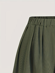 Solid Ribbed Elastic High Rise Casual Shorts