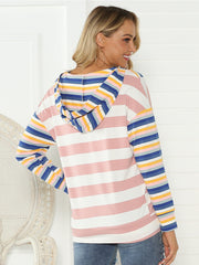 Women's Striped Hoodie Block Hooded Sweatshirt