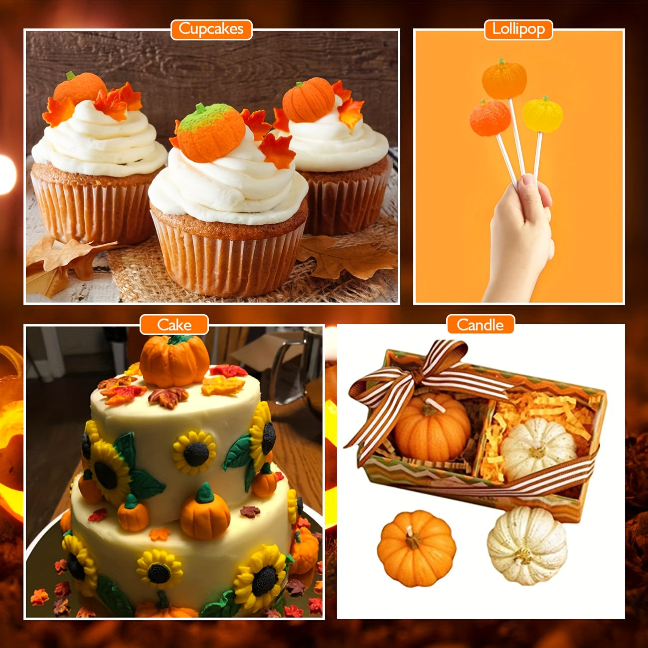 4pcs Pumpkin Candle Holder Silicone Molds Maple Leaf 3D for Resin Casting