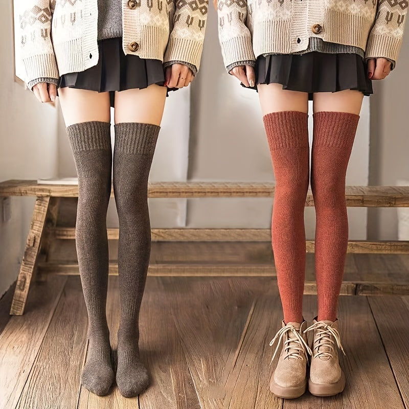 3 Pairs Solid Thigh High Socks Over The Knee Stockings