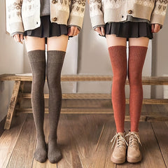 3 Pairs Solid Thigh High Socks Over The Knee Stockings