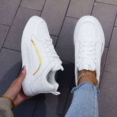 Flat Skate Shoes Lace Up Faux Leather Sneakers Casual Outdoor Walking