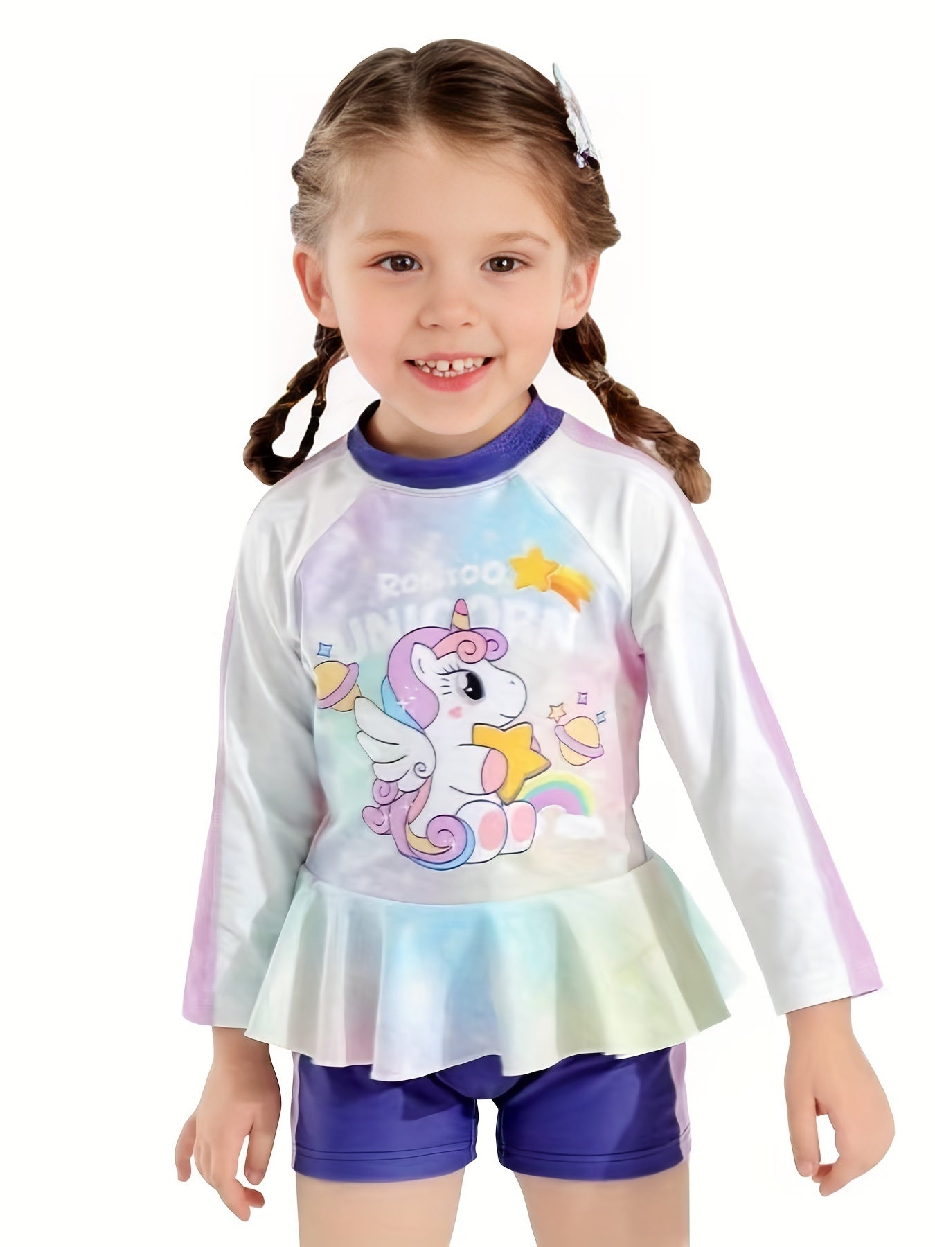 Girls' Pony Graphic Swimsuit Long Sleeve Beachwear For Kids