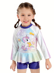 Girls' Pony Graphic Swimsuit Long Sleeve Beachwear For Kids