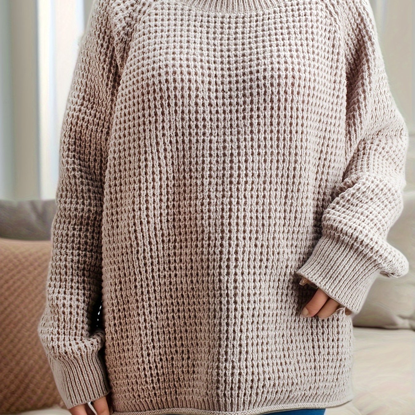Casual Sweater Women's Plus Solid Long Sleeve Round Neck