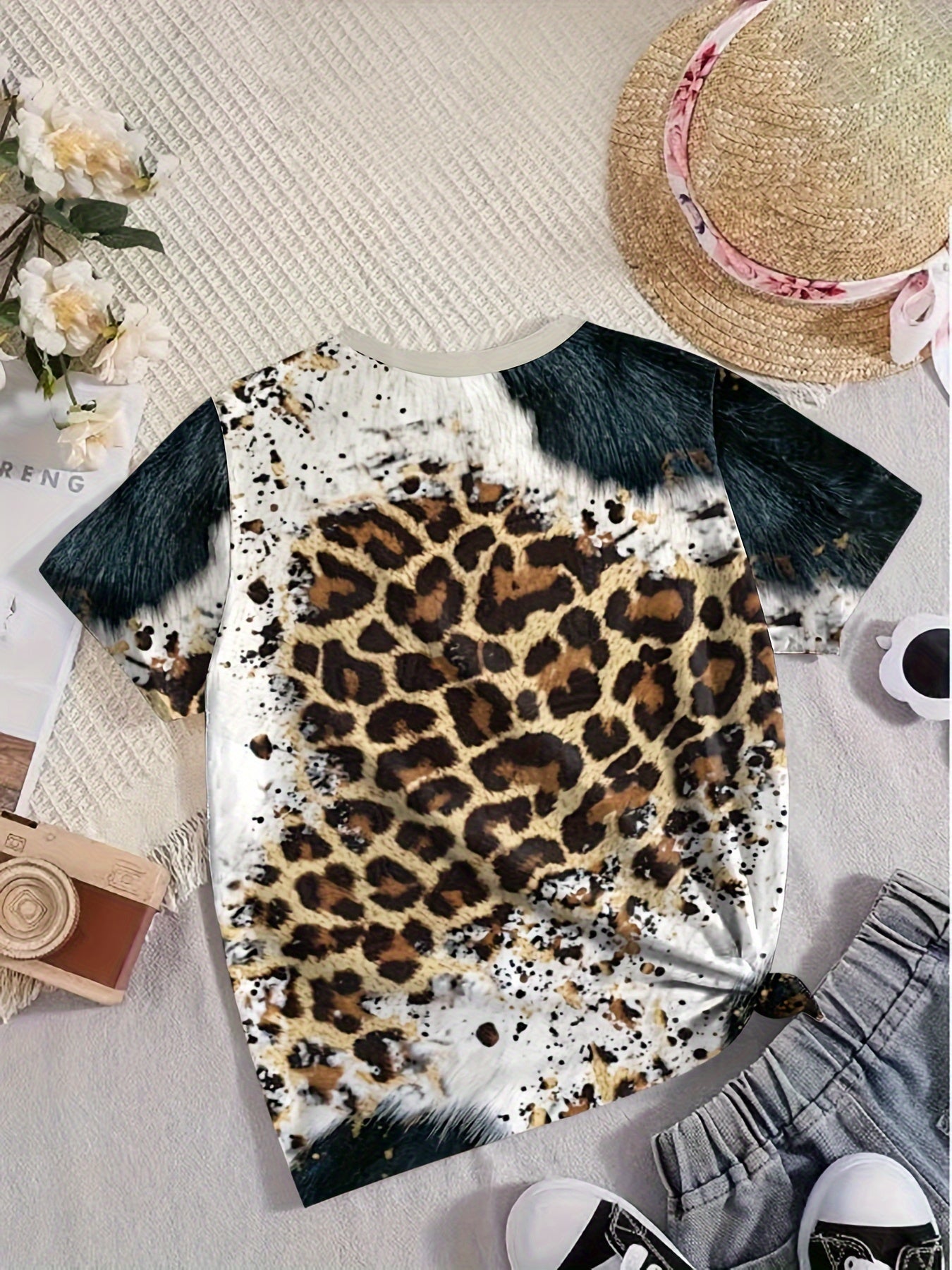 Girls Perfectly Imperfect Leopard Print Graphic T-shirt Short Sleeve Pullover