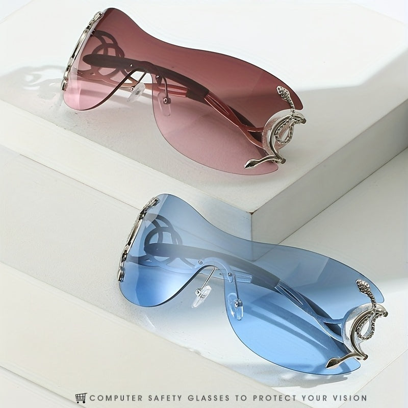 Y2K Snake Charm Sunglasses Gradient Rimless UV400