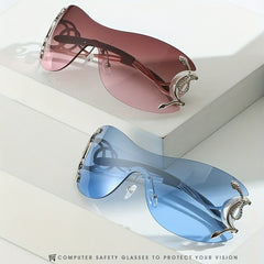 Y2K Snake Charm Sunglasses Gradient Rimless UV400