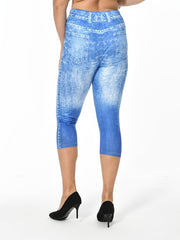 Flag & Denim Print High Waist Leggings