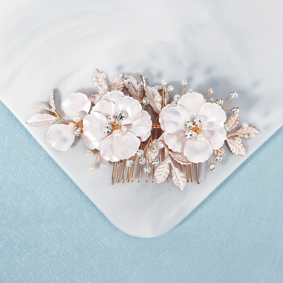 Flower Charm Hair Comb Rhinestone Pearl Bridal Wedding Headwear