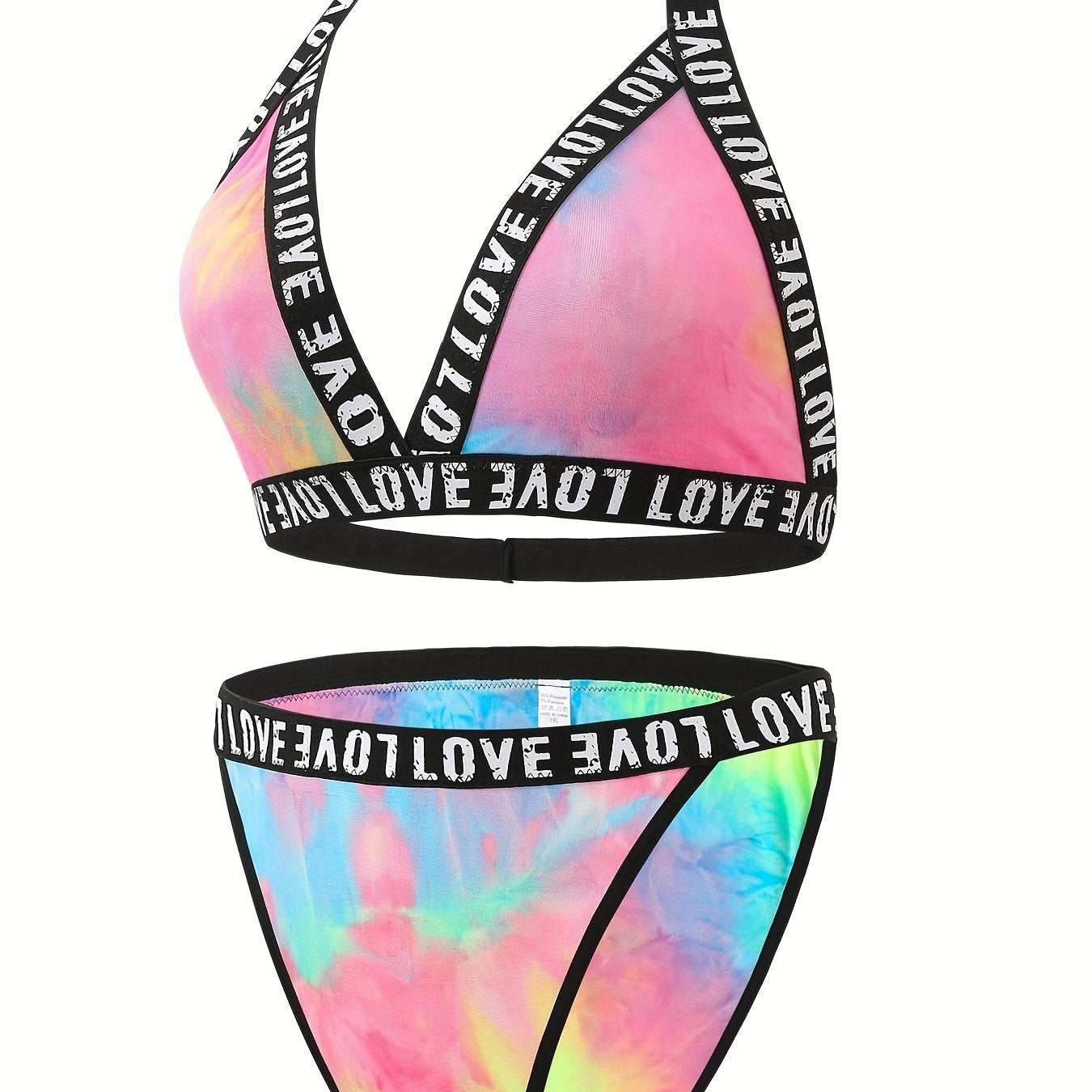 Tie Dye Letter Tape Bra & Panty Lingerie Set