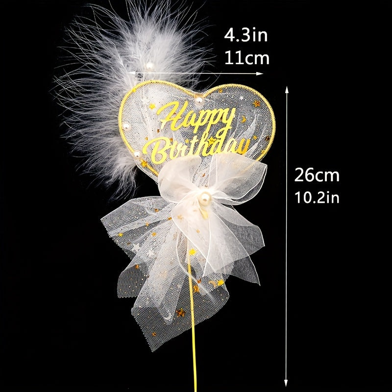 Mesh Bow Pearl Feather Cake Decoration Insert