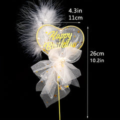 Mesh Bow Pearl Feather Cake Decoration Insert