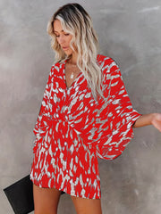 Leopard Print Romper Jumpsuit V Neck Elastic Waist Romper Women's Clothing