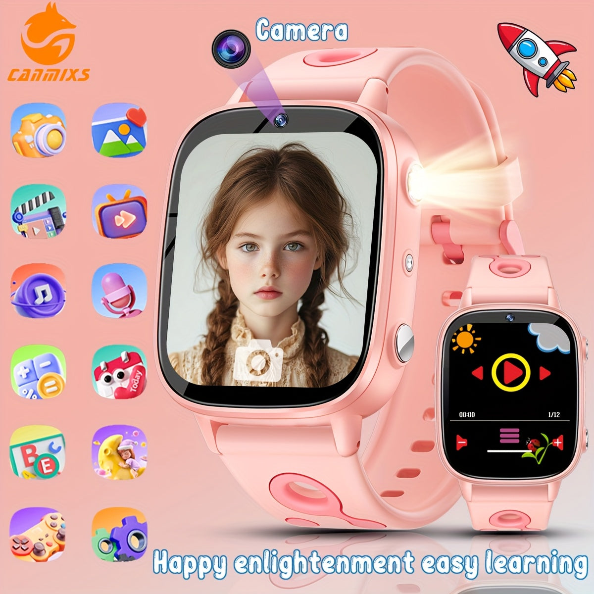 CANMIXS Smart Watch 1.8' HD Display 500mAh Long Life LED Flashlight Camera