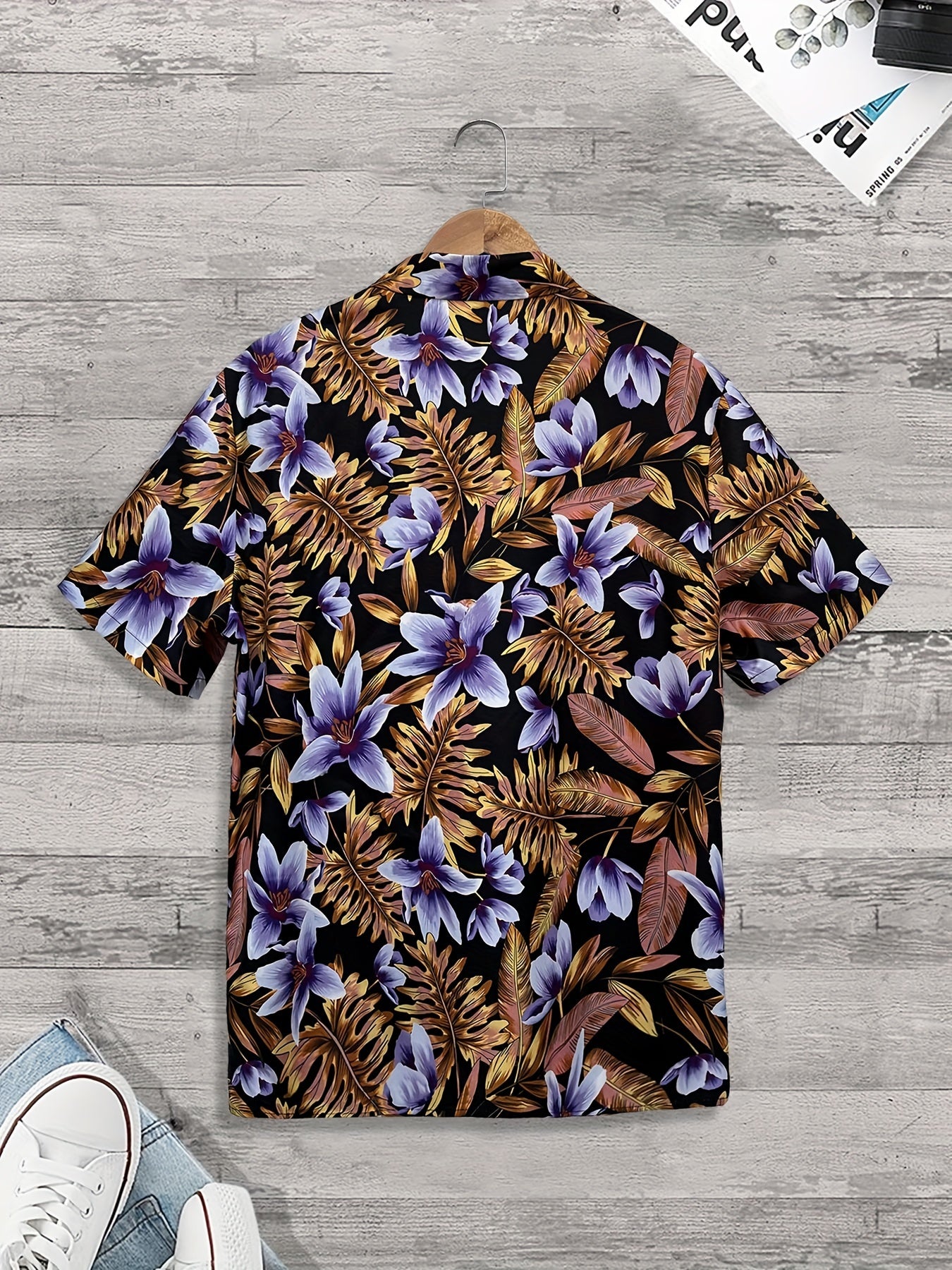 Tropical Leaf & Flower Print Men's Hawaiian Shirt