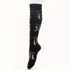 Christmas Print Calf Socks Women's Knee High Stockings