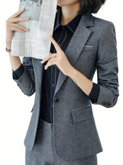 Solid Button Front Blazer Lapel Long Sleeve Blazer For Office & Work