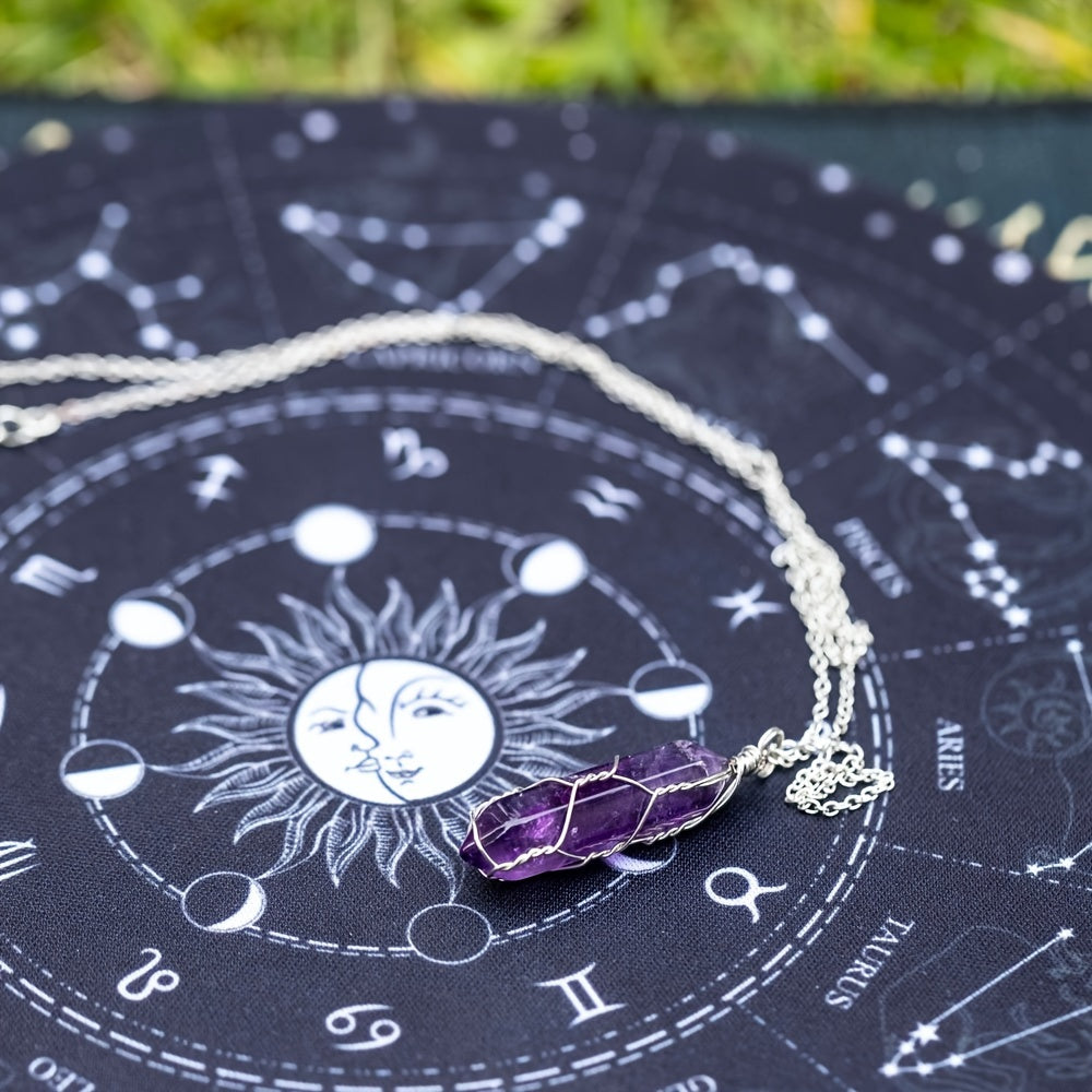 Tarot Mat Moon Phase Zodiac Star Pendulum Mat Purple Crystal Chain 8 7inch