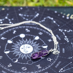 Tarot Mat Moon Phase Zodiac Star Pendulum Mat Purple Crystal Chain 8 7inch