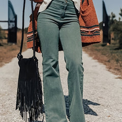 Retro Jeans Women's High Waisted Flare Leg Washed Jeans