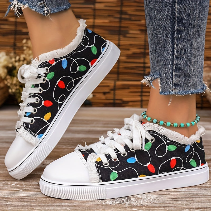 Women's Colorful Printed Lace up Low Flat Shoes Lightweight Casual Sports Shoes