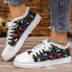 Women's Colorful Printed Lace up Low Flat Shoes Lightweight Casual Sports Shoes