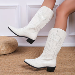 Women's Embroidered Western Boots Slip On Cowgirl Knight Boots