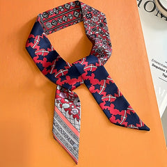 Vintage Floral Print Skinny Scarf Ribbon Neck Tie