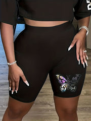 Butterfly Print Skinny Shorts Casual Shorts For Spring & Summer Women's Clothing