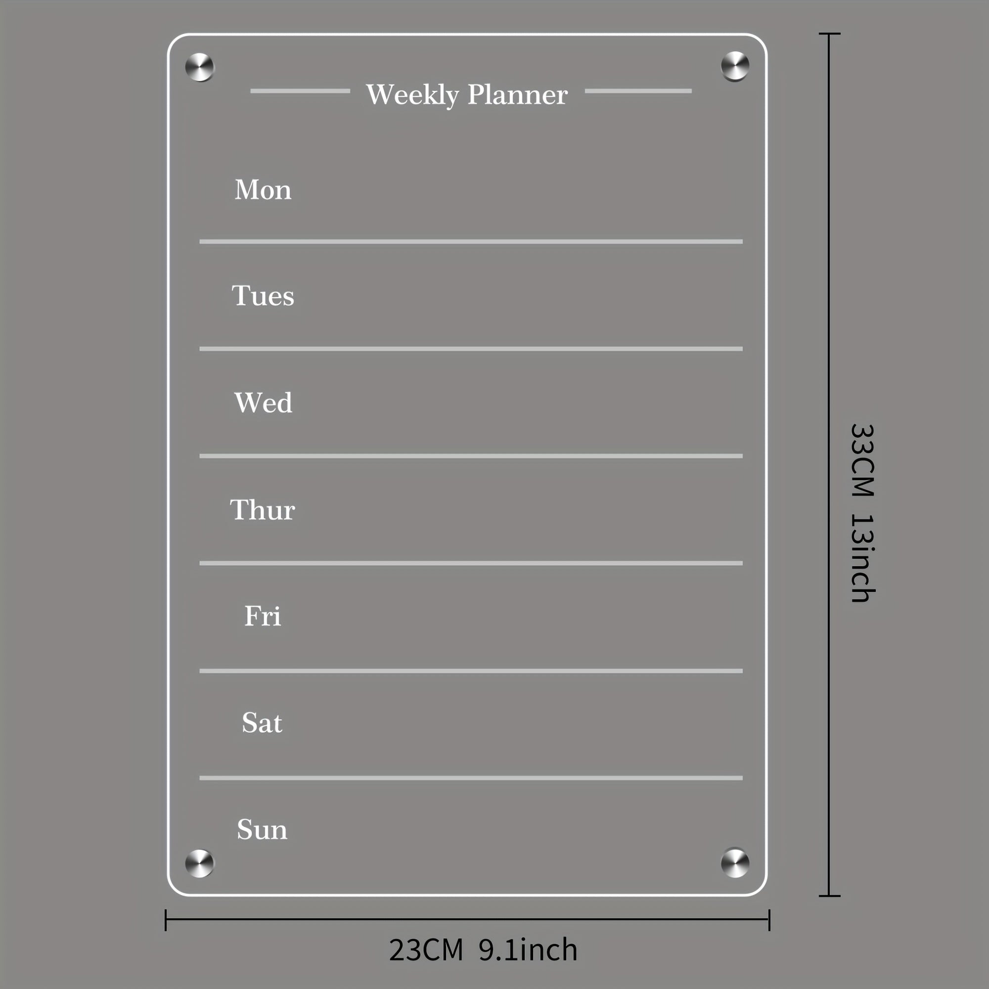 Acrylic Magnetic Weekly Calendar For Fridge - Clear Dry Erase Board