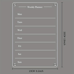 Acrylic Magnetic Weekly Calendar For Fridge - Clear Dry Erase Board