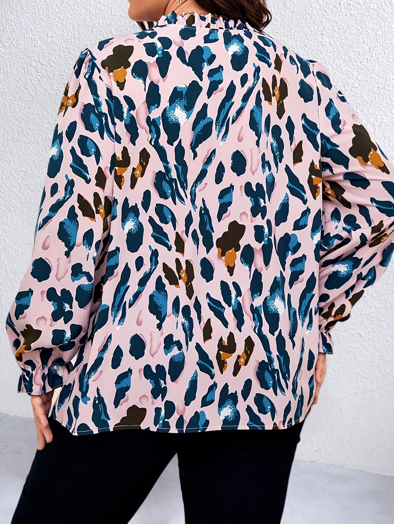 Leopard Print Flounce Sleeve V Neck Blouse