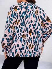 Leopard Print Flounce Sleeve V Neck Blouse